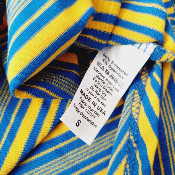 NWT LulaRoe Lynnae Blue Yellow Striped Tunic Top Long Sleeve S - Picture 6 of 7